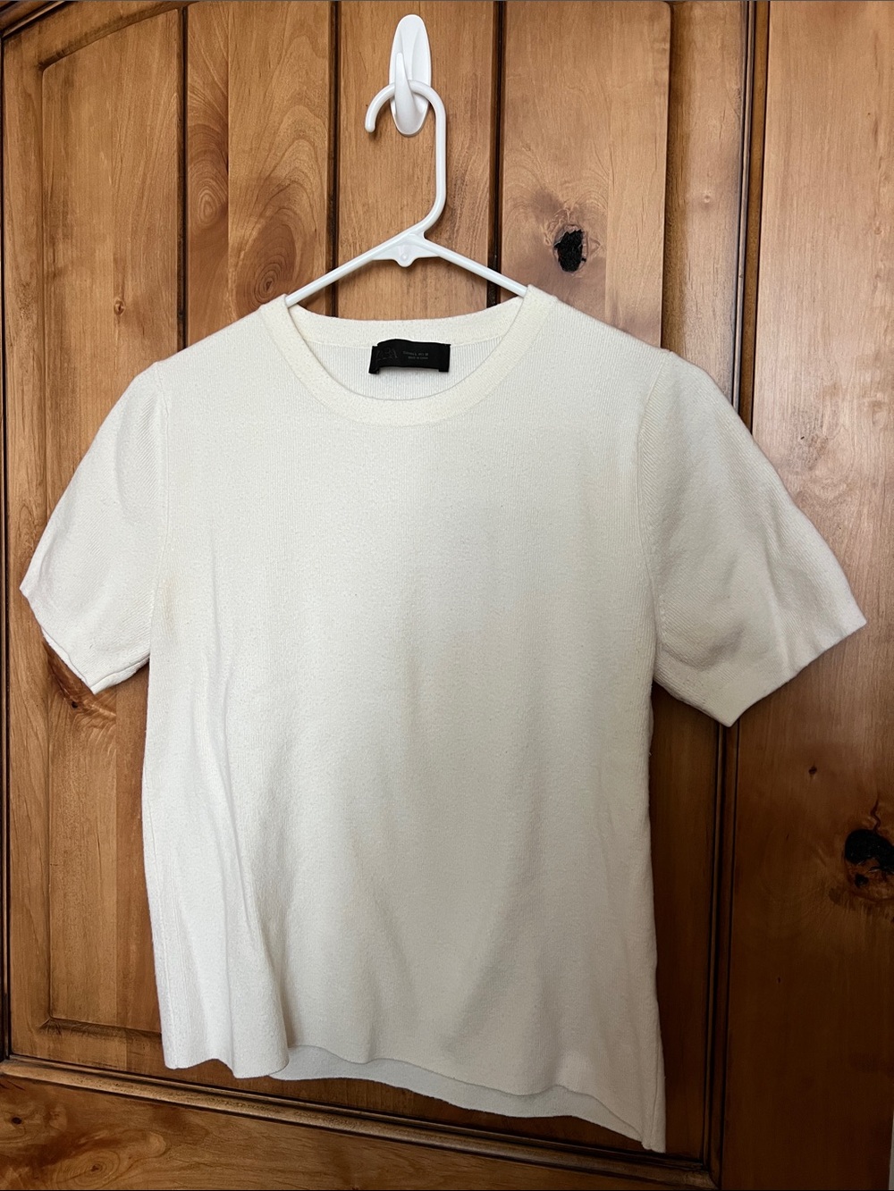 Zara Cream Short-Sleeve Knit Shirt